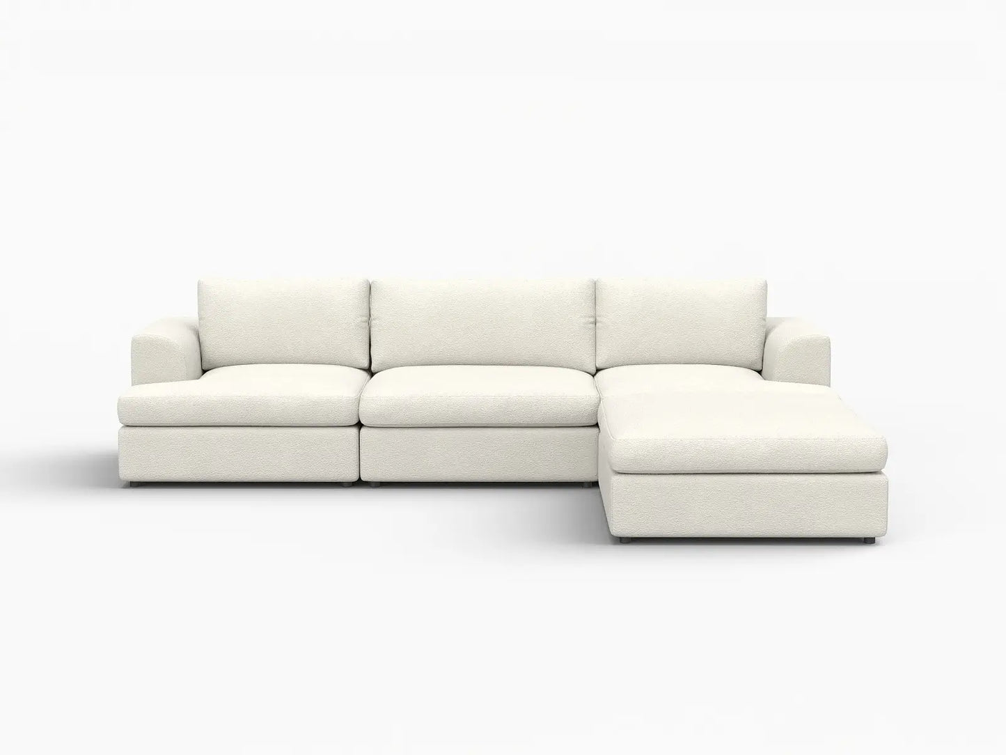 Deluxe Cloud 3-Seater White Large Space L-Shaped Sectional | 4-Piece (Includes 1 Ottoman), Bouclé Sherpa-Like Fabric, Easy To Clean
