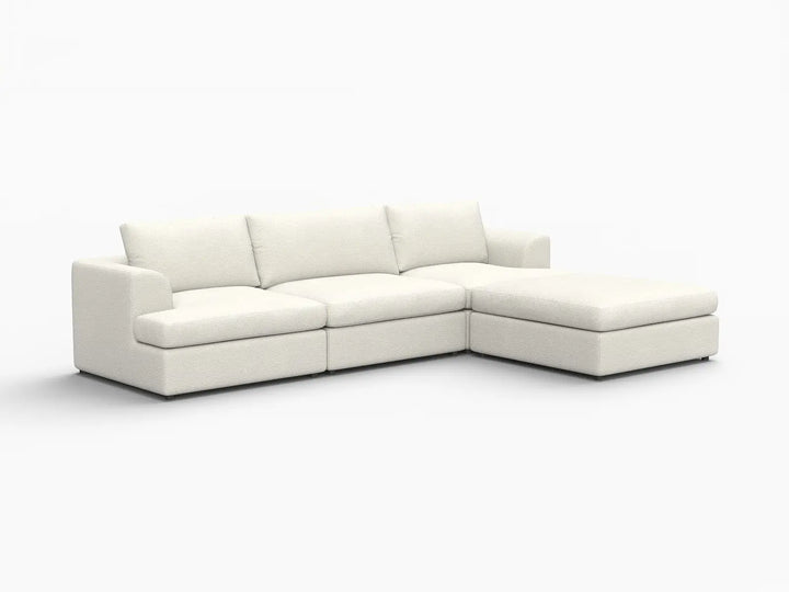 Deluxe Cloud 3-Seater White Large Space L-Shaped Sectional | 4-Piece (Includes 1 Ottoman), Bouclé Sherpa-Like Fabric, Easy To Clean