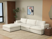 Deluxe Cloud 3-Seater White Large Space L-Shaped Sectional | 4-Piece (Includes 1 Ottoman), Bouclé Sherpa-Like Fabric, Easy To Clean