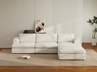 Deluxe Cloud 3-Seater White Large Space L-Shaped Sectional | 4-Piece (Includes 1 Ottoman), Bouclé Sherpa-Like Fabric, Easy To Clean