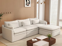 Seccional en forma de L grande de 3 plazas Deluxe Cloud blanco | 4 piezas (incluye 1 otomana), tejido de poliéster con aspecto de lino, fácil de limpiar