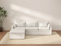 Seccional en forma de L grande de 3 plazas Deluxe Cloud blanco | 4 piezas (incluye 1 otomana), tejido de poliéster con aspecto de lino, fácil de limpiar