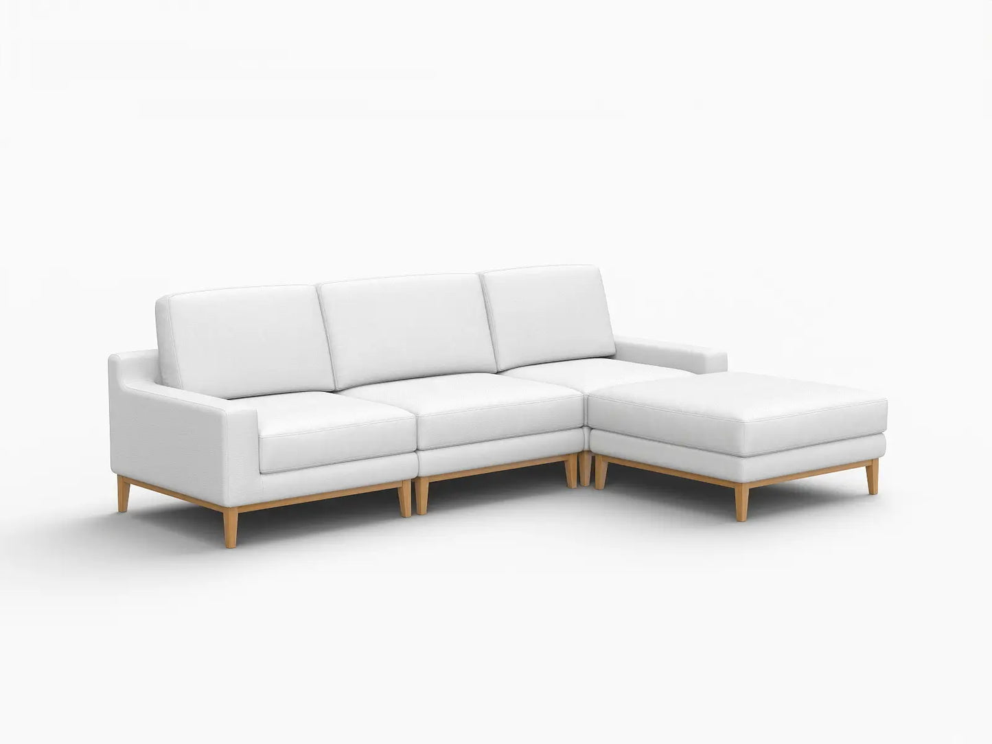 Deluxe Cloud 3-Seater White Large Space L-Shaped Sectional | 4-Piece (Includes 1 Ottoman), Linen Look Poly Fabric, Easy To Clean