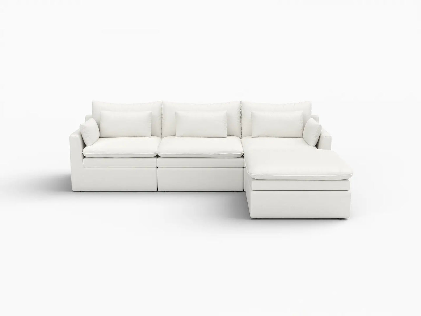 Seccional en forma de L grande de 3 plazas Deluxe Cloud blanco | 4 piezas (incluye 1 otomana), tejido de poliéster con aspecto de lino, fácil de limpiar