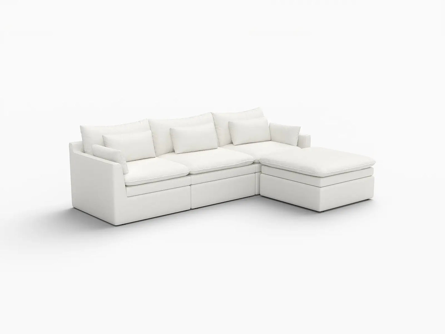 Seccional en forma de L grande de 3 plazas Deluxe Cloud blanco | 4 piezas (incluye 1 otomana), tejido de poliéster con aspecto de lino, fácil de limpiar