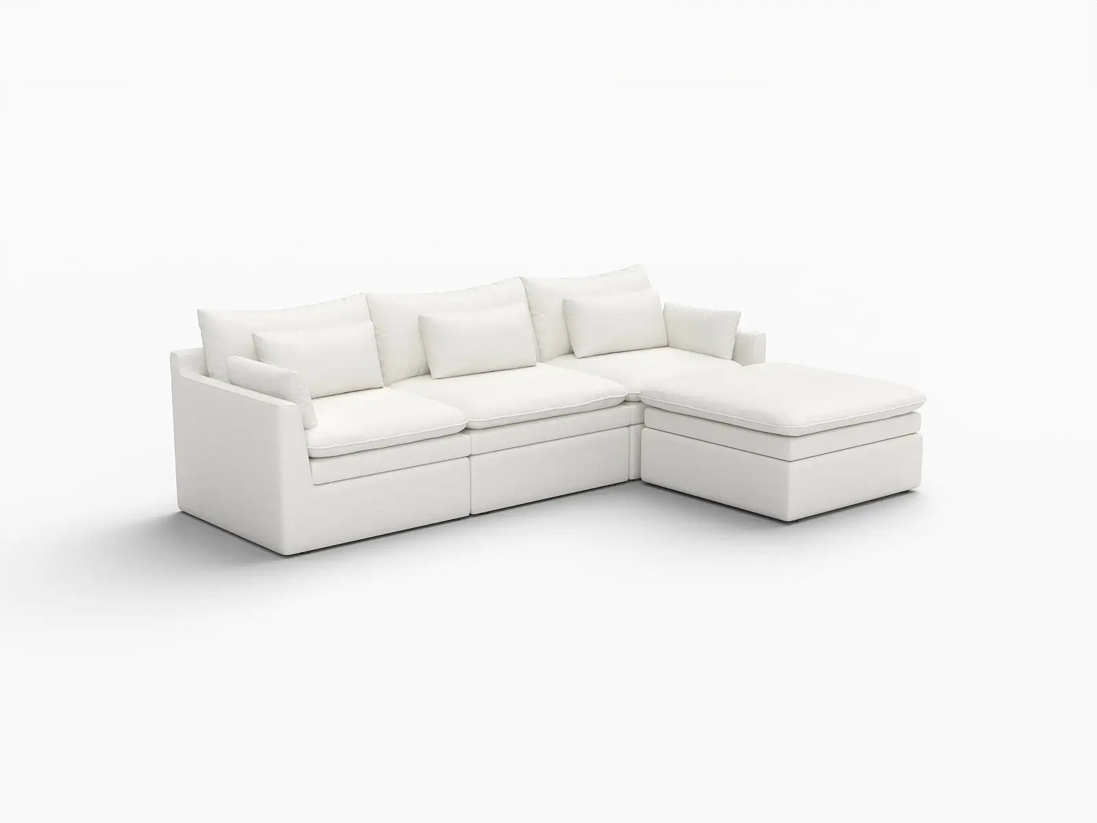 Seccional en forma de L grande de 3 plazas Deluxe Cloud blanco | 4 piezas (incluye 1 otomana), tejido de poliéster con aspecto de lino, fácil de limpiar