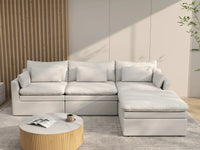 Seccional en forma de L grande de 3 plazas Deluxe Cloud blanco | 4 piezas (incluye 1 otomana), tejido de poliéster con aspecto de lino, fácil de limpiar