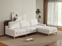 Deluxe Cloud 3-Seater White Large Space L-Shaped Sectional | 4-Piece (Includes 1 Ottoman), Linen Look Poly Fabric, Easy To Clean