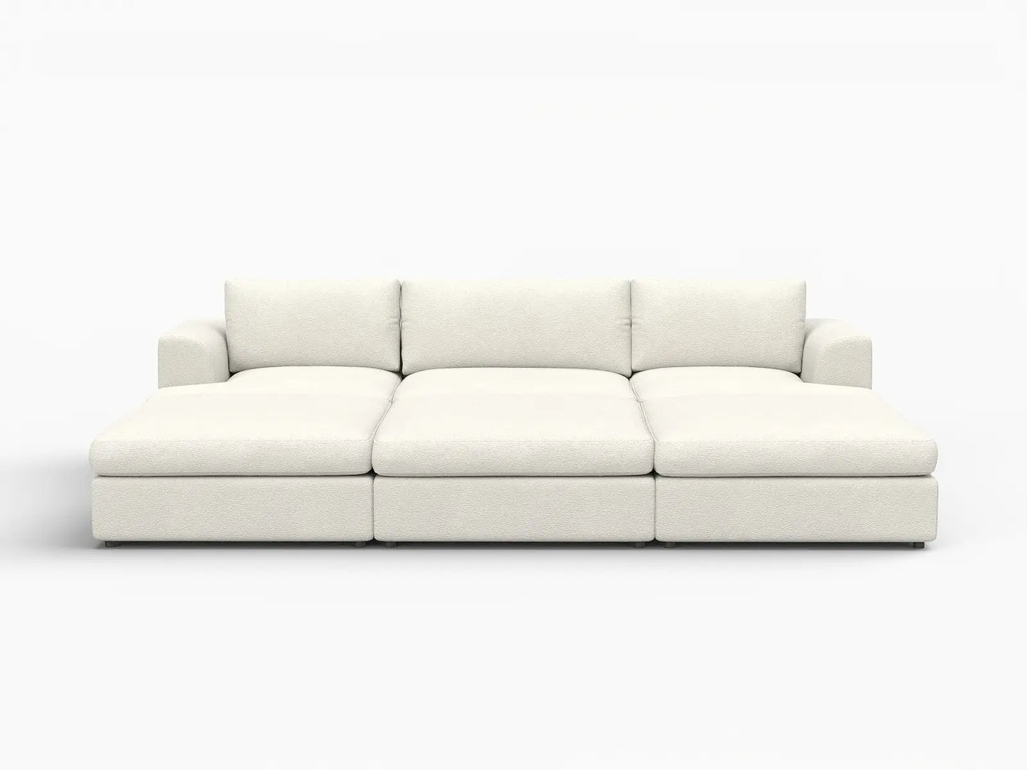 Deluxe Cloud 3-Seater White Large Space Pit Sectional | 6-Piece (Includes 3 Ottomans), Bouclé Sherpa-Like Fabric, Easy To Clean