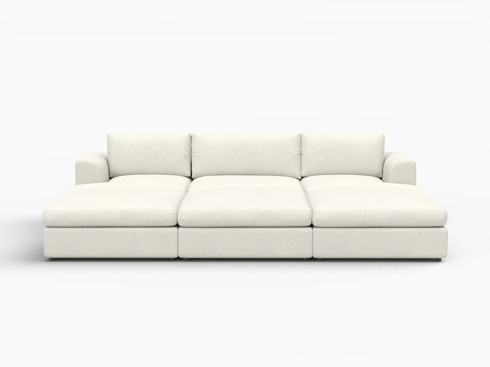 Deluxe Cloud 3-Seater White Large Space Pit Sectional | 6-Piece (Includes 3 Ottomans), Bouclé Sherpa-Like Fabric, Easy To Clean