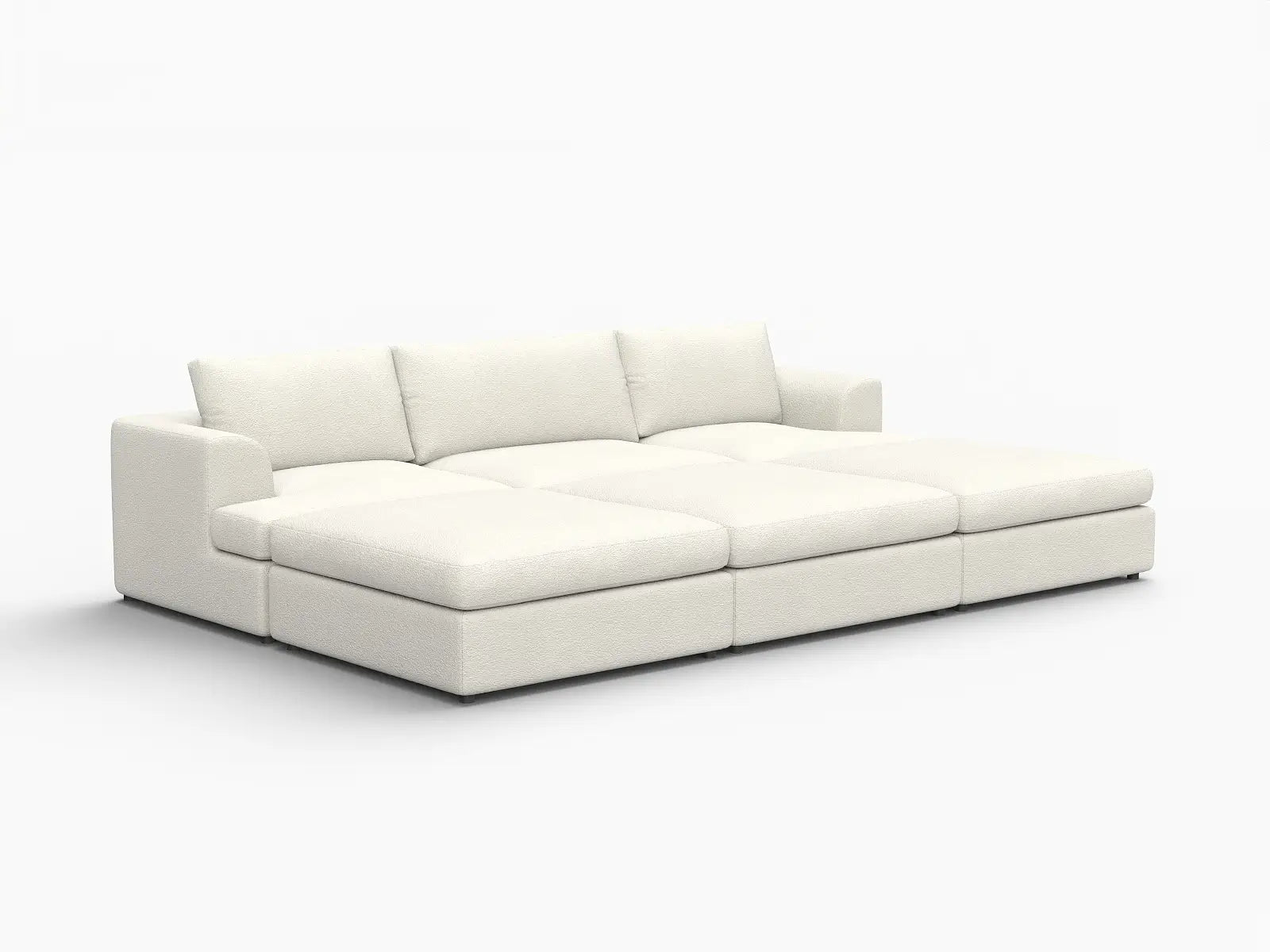 Deluxe Cloud 3-Seater White Large Space Pit Sectional | 6-Piece (Includes 3 Ottomans), Bouclé Sherpa-Like Fabric, Easy To Clean
