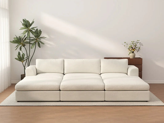Sofá Seccional Esquinero Grande de 3 Plazas Cloud Deluxe | 6 piezas (Incluye 3 otomanas), Tela tipo Bouclé Sherpa, Fácil de limpiar