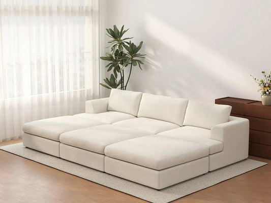 Sofá Seccional Esquinero Grande de 3 Plazas Cloud Deluxe | 6 piezas (Incluye 3 otomanas), Tela tipo Bouclé Sherpa, Fácil de limpiar