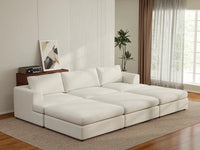 Deluxe Cloud 3-Seater White Large Space Pit Sectional | 6-Piece (Includes 3 Ottomans), Bouclé Sherpa-Like Fabric, Easy To Clean