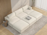 Deluxe Cloud 3-Seater White Large Space Pit Sectional | 6-Piece (Includes 3 Ottomans), Bouclé Sherpa-Like Fabric, Easy To Clean