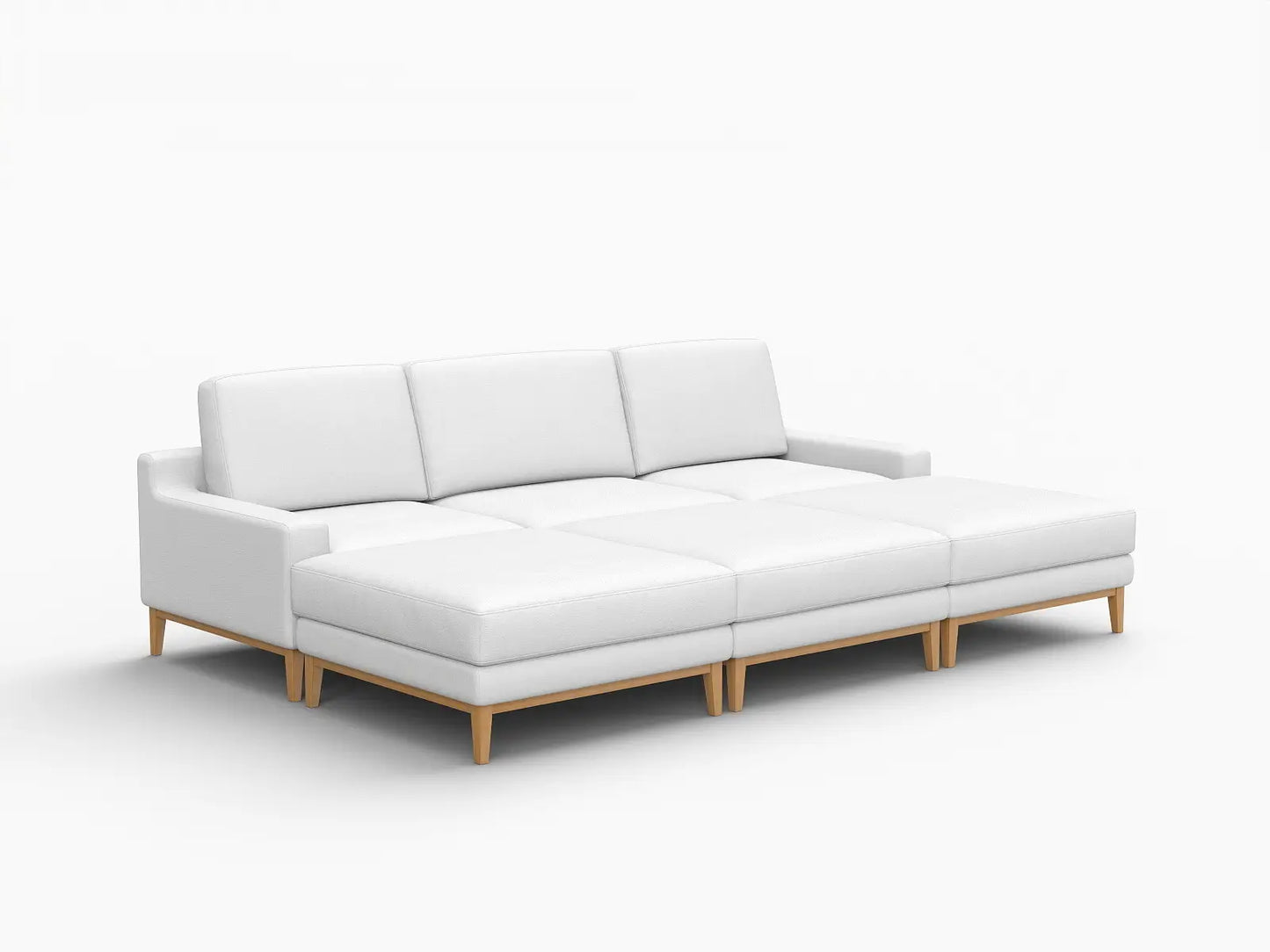 Deluxe Cloud 3-Seater White Large Space Pit Sectional | 6-Piece (Includes 3 Ottomans), Linen Look Poly Fabric, Easy To Clean