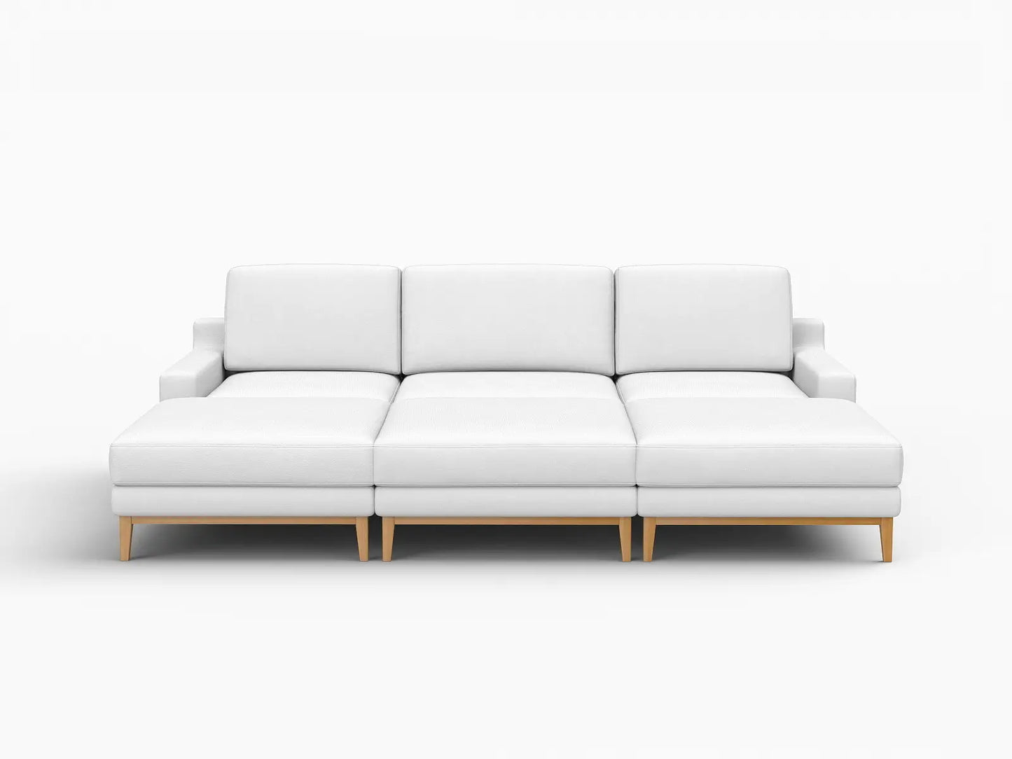 Deluxe Cloud 3-Seater White Large Space Pit Sectional | 6-Piece (Includes 3 Ottomans), Linen Look Poly Fabric, Easy To Clean