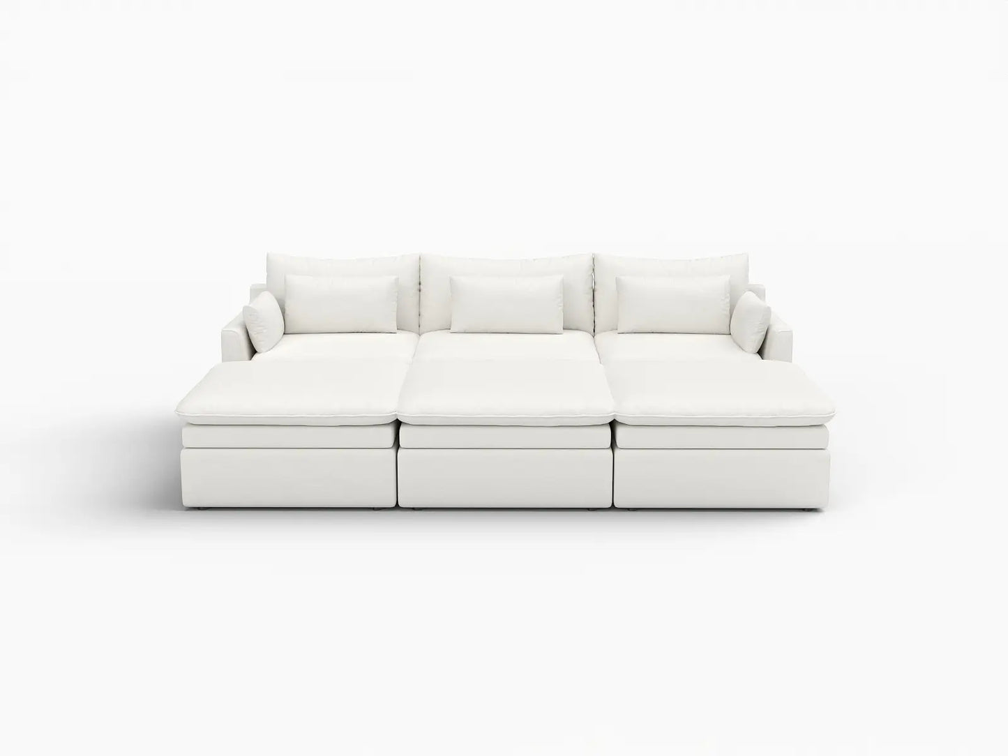 Sofá modular esquinero Deluxe Cloud de 3 plazas blanco grande | 6 piezas (incluye 3 pufs), tejido de poliéster con aspecto de lino, fácil de limpiar