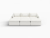 Sofá modular esquinero Deluxe Cloud de 3 plazas blanco grande | 6 piezas (incluye 3 pufs), tejido de poliéster con aspecto de lino, fácil de limpiar