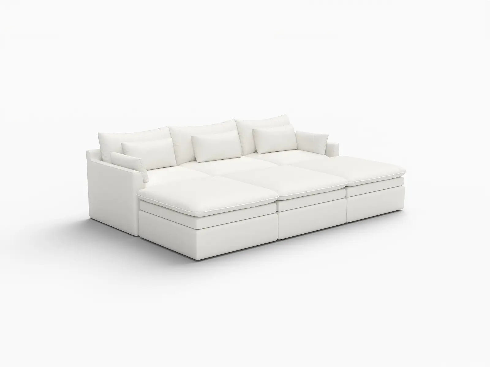 Sofá modular esquinero Deluxe Cloud de 3 plazas blanco grande | 6 piezas (incluye 3 pufs), tejido de poliéster con aspecto de lino, fácil de limpiar