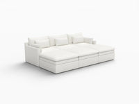 Sofá modular esquinero Deluxe Cloud de 3 plazas blanco grande | 6 piezas (incluye 3 pufs), tejido de poliéster con aspecto de lino, fácil de limpiar