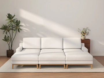 Deluxe Cloud 3-Seater White Large Space Pit Sectional | 6-Piece (Includes 3 Ottomans), Linen Look Poly Fabric, Easy To Clean