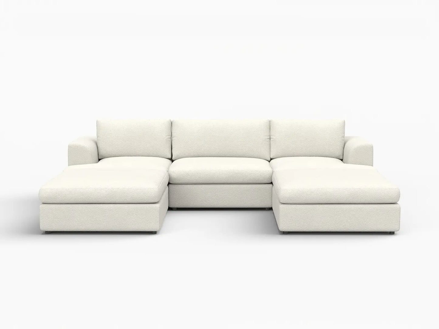 Deluxe Cloud 3-Seater White Large Space U-Shaped Sectional | 5-Piece (Includes 2 Ottomans), Bouclé Sherpa-Like Fabric, Easy To Clean