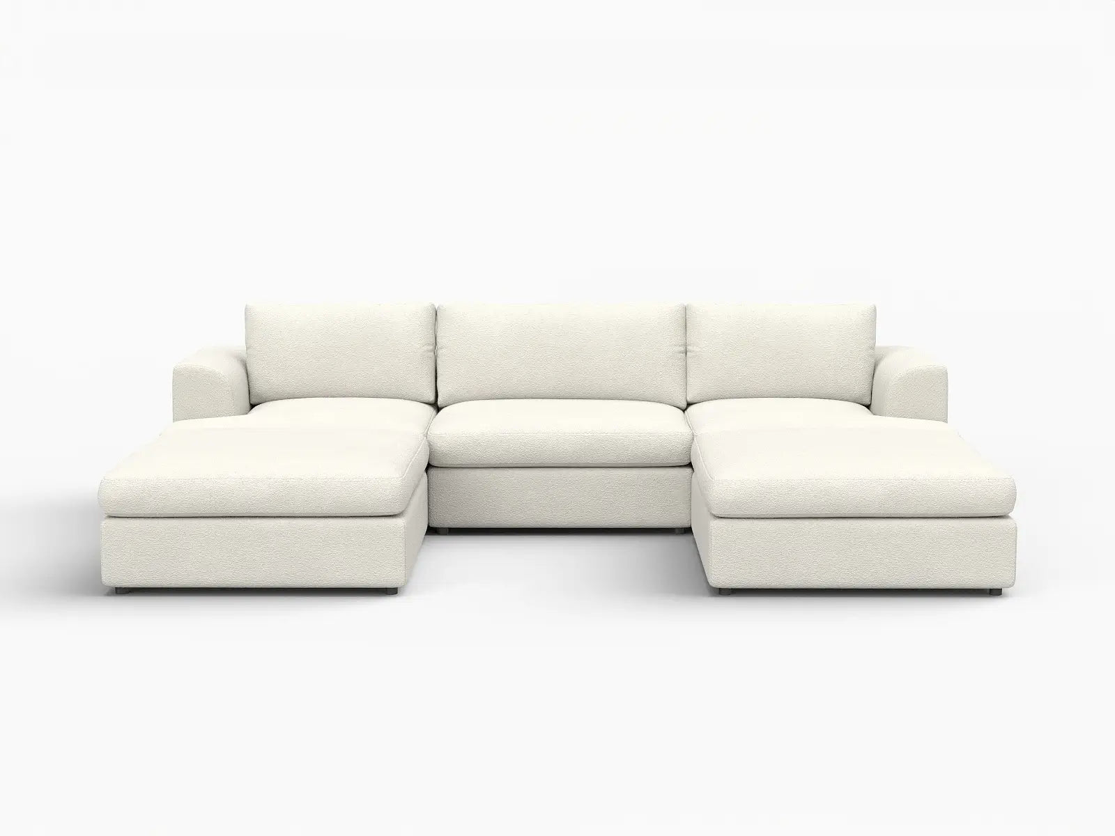 Deluxe Cloud 3-Seater White Large Space U-Shaped Sectional | 5-Piece (Includes 2 Ottomans), Bouclé Sherpa-Like Fabric, Easy To Clean