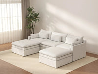 Deluxe Cloud 3-Seater White Large Space U-Shaped Sectional | 5-Piece (Includes 2 Ottomans), Linen Look Poly Fabric, Easy To Clean
