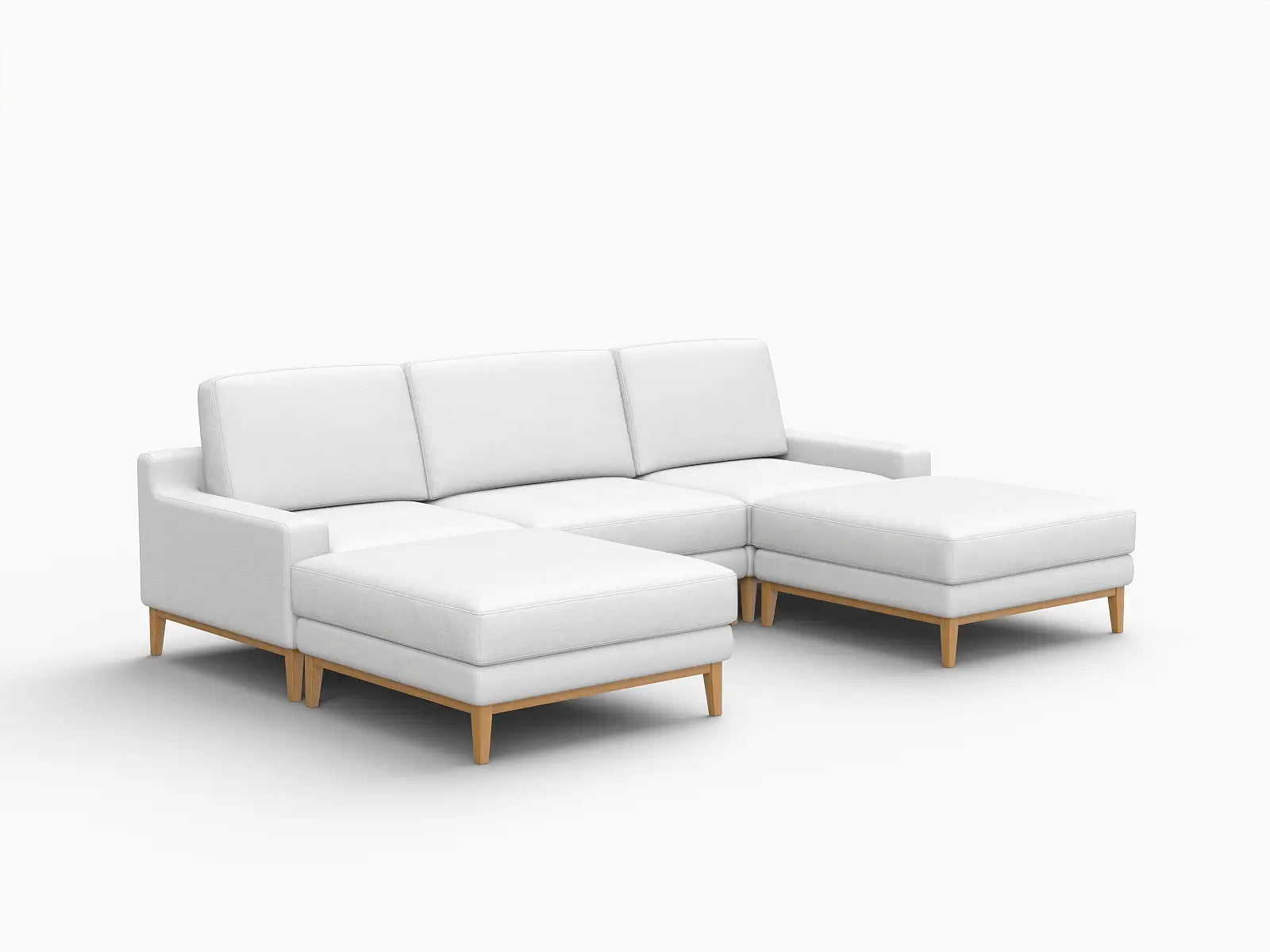 Deluxe Cloud 3-Seater White Large Space U-Shaped Sectional | 5-Piece (Includes 2 Ottomans), Linen Look Poly Fabric, Easy To Clean
