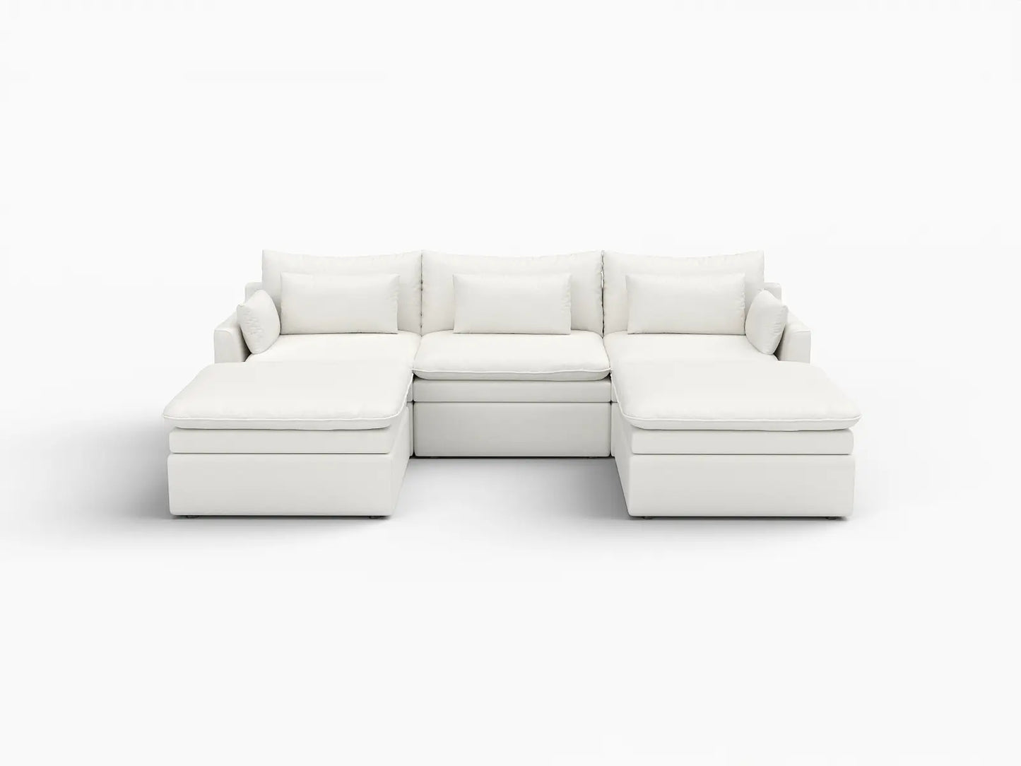 Deluxe Cloud 3-Seater White Large Space U-Shaped Sectional | 5-Piece (Includes 2 Ottomans), Linen Look Poly Fabric, Easy To Clean