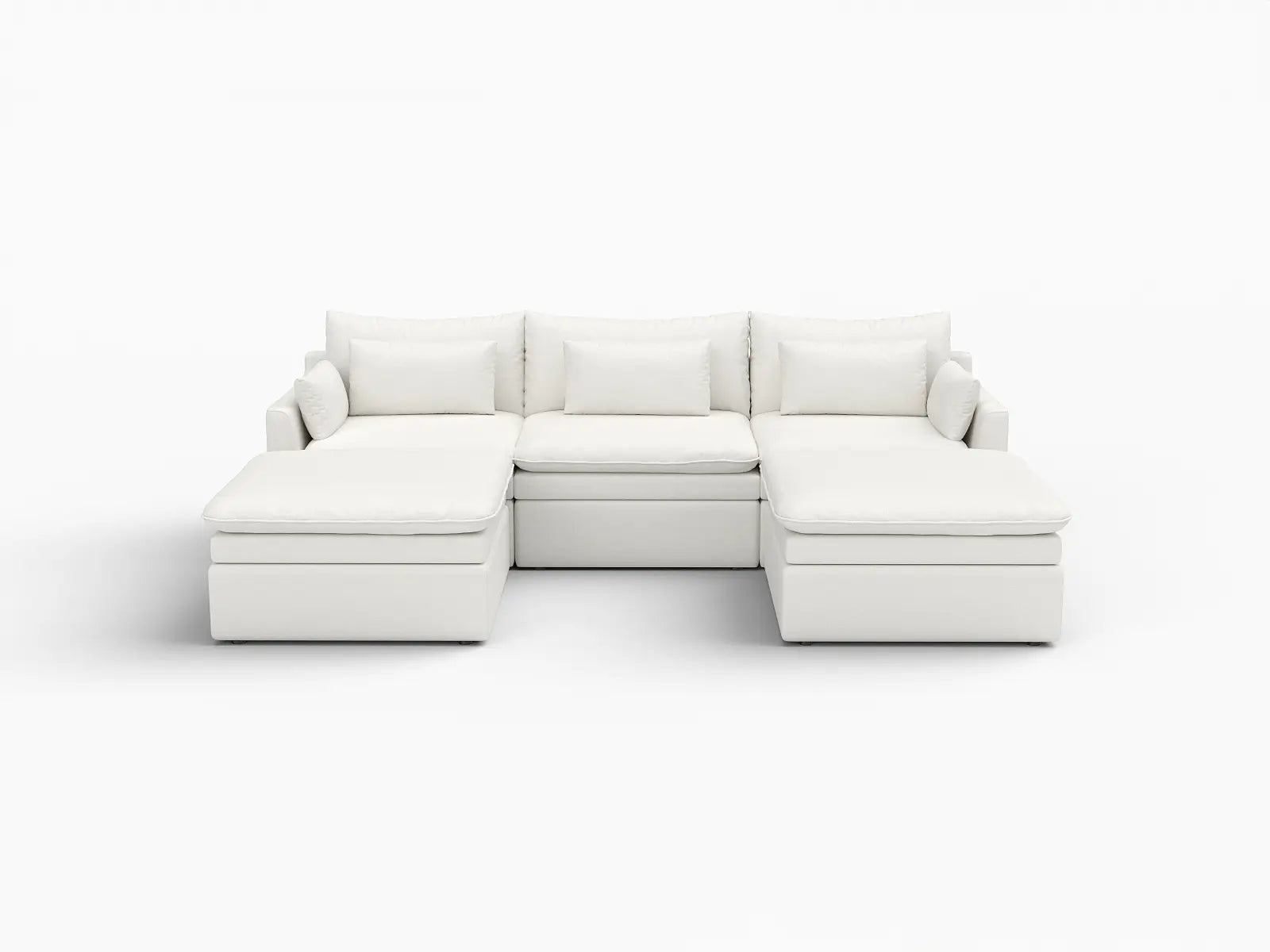 Deluxe Cloud 3-Seater White Large Space U-Shaped Sectional | 5-Piece (Includes 2 Ottomans), Linen Look Poly Fabric, Easy To Clean