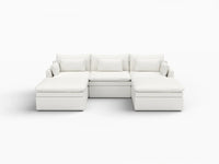 Deluxe Cloud 3-Seater White Large Space U-Shaped Sectional | 5-Piece (Includes 2 Ottomans), Linen Look Poly Fabric, Easy To Clean