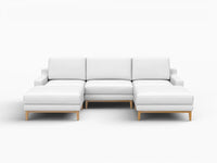 Deluxe Cloud 3-Seater White Large Space U-Shaped Sectional | 5-Piece (Includes 2 Ottomans), Linen Look Poly Fabric, Easy To Clean