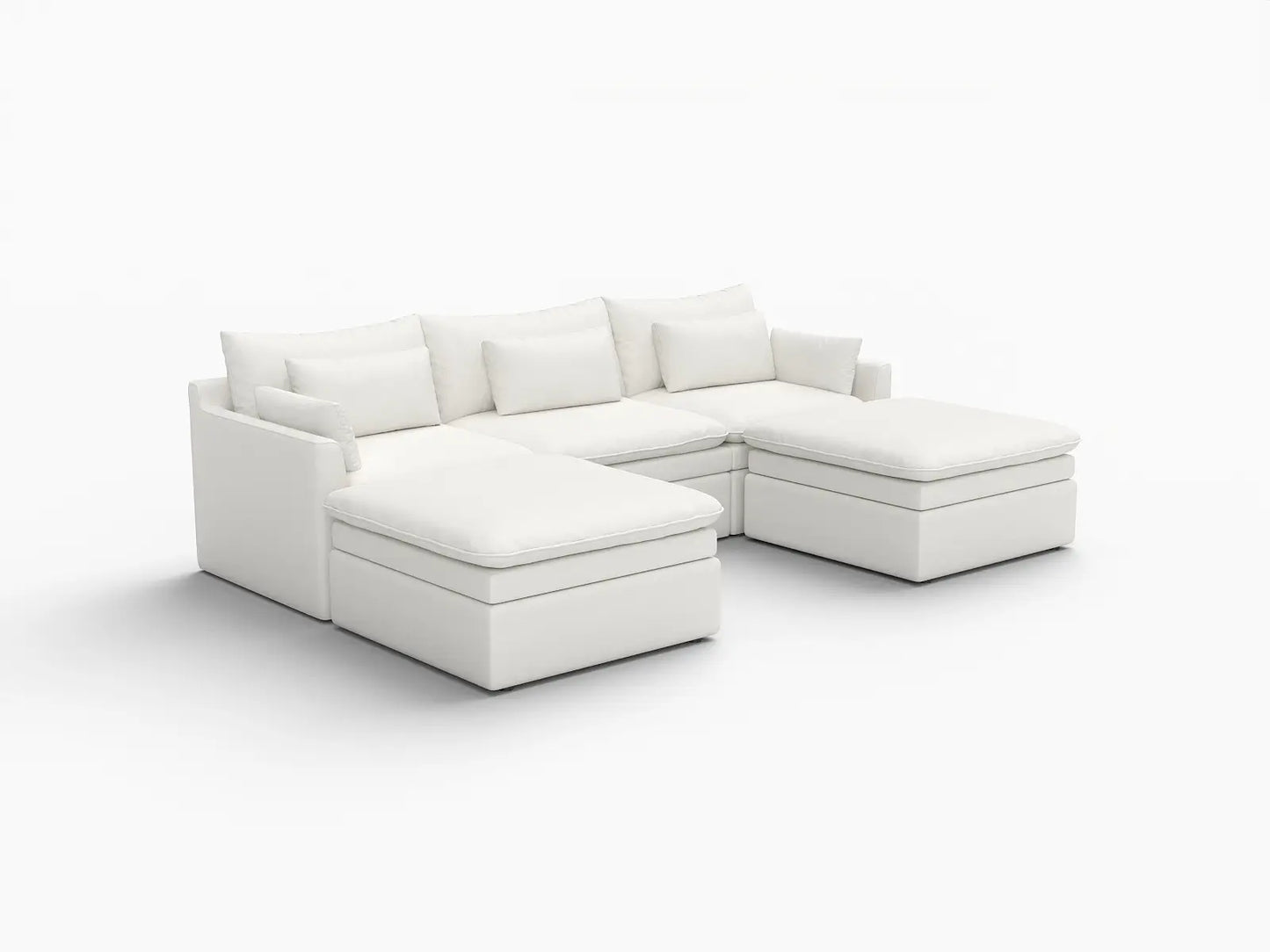 Deluxe Cloud 3-Seater White Large Space U-Shaped Sectional | 5-Piece (Includes 2 Ottomans), Linen Look Poly Fabric, Easy To Clean