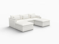 Deluxe Cloud 3-Seater White Large Space U-Shaped Sectional | 5-Piece (Includes 2 Ottomans), Linen Look Poly Fabric, Easy To Clean
