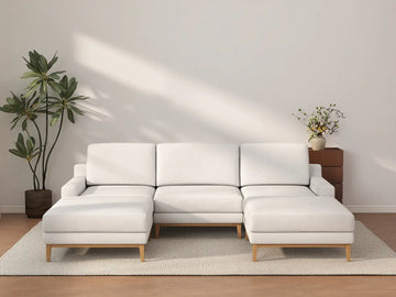 Deluxe Cloud 3-Seater White Large Space U-Shaped Sectional | 5-Piece (Includes 2 Ottomans), Linen Look Poly Fabric, Easy To Clean