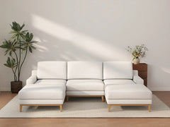 Deluxe Cloud 3-Seater White Large Space U-Shaped Sectional | 5-Piece (Includes 2 Ottomans), Linen Look Poly Fabric, Easy To Clean