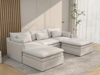 Deluxe Cloud 3-Seater White Large Space U-Shaped Sectional | 5-Piece (Includes 2 Ottomans), Linen Look Poly Fabric, Easy To Clean