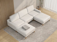 Deluxe Cloud 3-Seater White Large Space U-Shaped Sectional | 5-Piece (Includes 2 Ottomans), Linen Look Poly Fabric, Easy To Clean