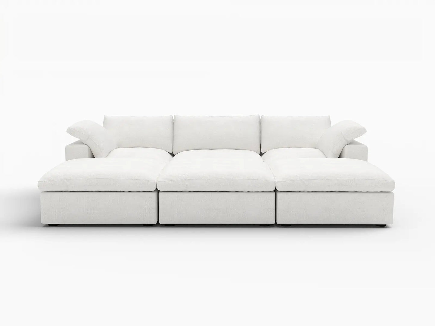 Deluxe Premium Cloud Sectional Sofa Covers | White Cotton and Linen Sofa Cover for 3-Seater with 3-Ottomans