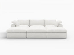Deluxe Premium Cloud Sectional Sofa Covers | White Cotton and Linen Sofa Cover for 3-Seater with 3-Ottomans