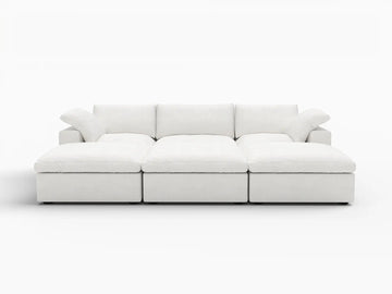 Deluxe Premium Cloud Sectional Sofa Covers | White Cotton and Linen Sofa Cover for 3-Seater with 3-Ottomans