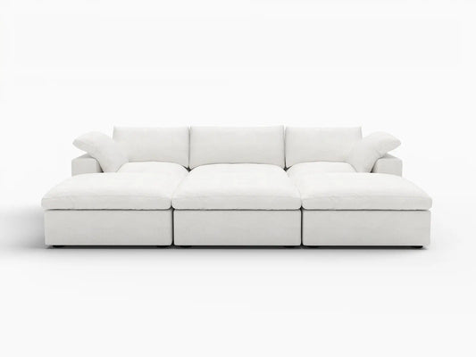 Deluxe Premium Cloud Sectional Sofa Covers | White Cotton and Linen Sofa Cover for 3-Seater with 3-Ottomans