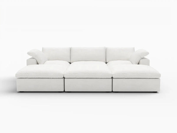 Deluxe Premium Cloud Sectional Sofa Covers | White Cotton and Linen Sofa Cover for 3-Seater with 3-Ottomans