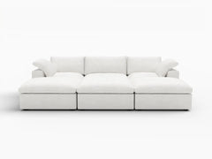 Deluxe Premium Cloud Sectional Sofa Covers | White Cotton and Linen Sofa Cover for 3-Seater with 3-Ottomans