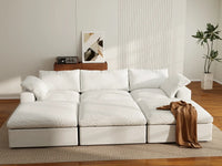 Deluxe Premium Cloud Sectional Sofa Covers | White Cotton and Linen Sofa Cover for 3-Seater with 3-Ottomans