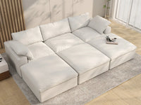 Deluxe Premium Cloud Sectional Sofa Covers | White Cotton and Linen Sofa Cover for 3-Seater with 3-Ottomans