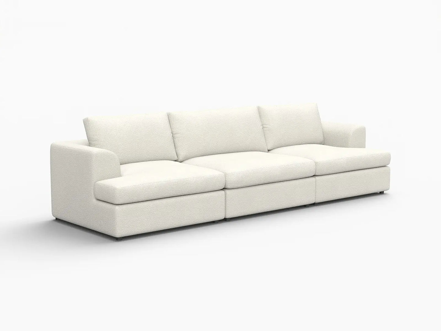 Deluxe Cloud 3-Seater White Small Space Couch Sectional | 3-Piece, Bouclé Sherpa-Like Fabric, Easy To Clean