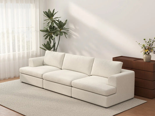Sofá seccional Deluxe Cloud de 3 plazas blanco para espacios pequeños | 3 piezas, tela tipo borreguillo de bucle, fácil de limpiar